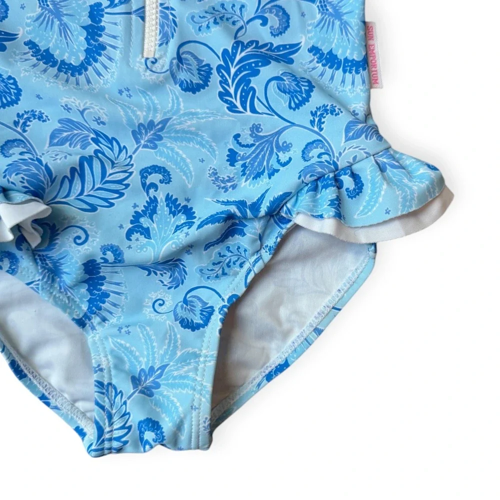 Sun Emporium Toddler Girls Swimsuit Blue Floral Ruffle Size 1 (12 months)